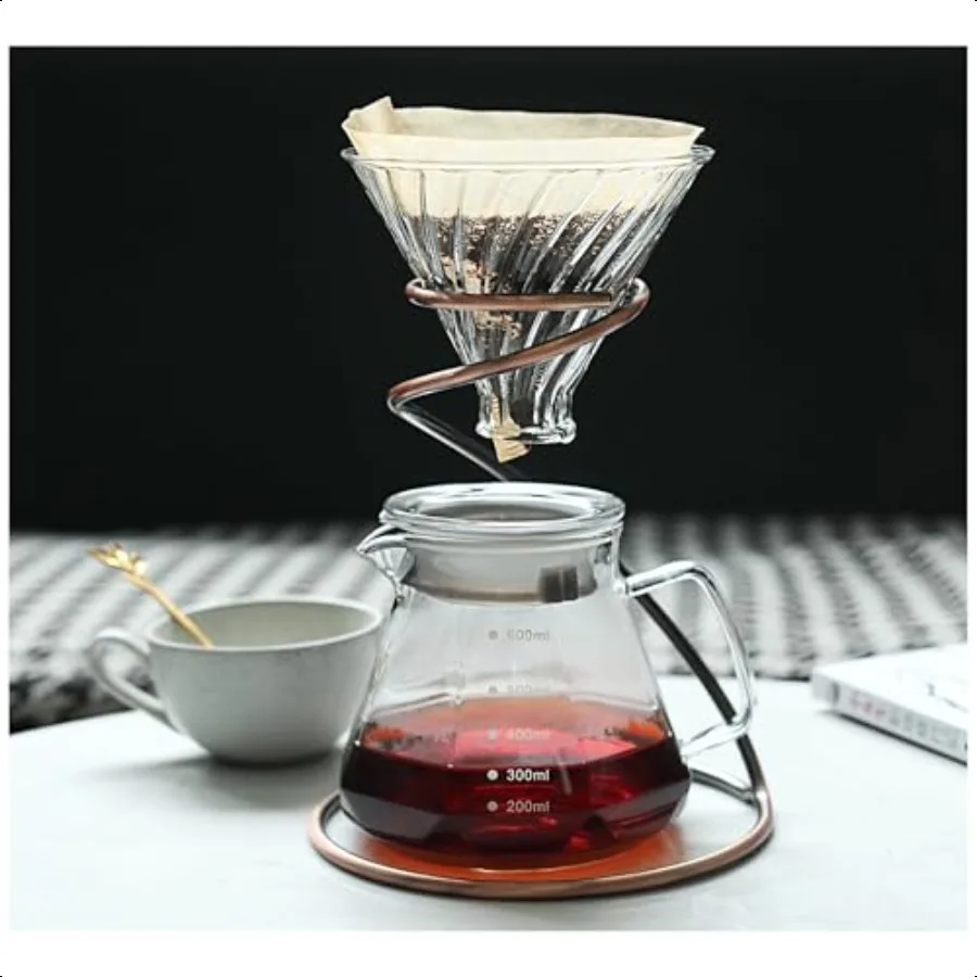 

Набор кофеварки Pour Over, 20 унций, 600 мл, капельница для кофе, стеклянная крышка, металлическая подставка для капельницы и 100 бумажных фильтров для кофе 4