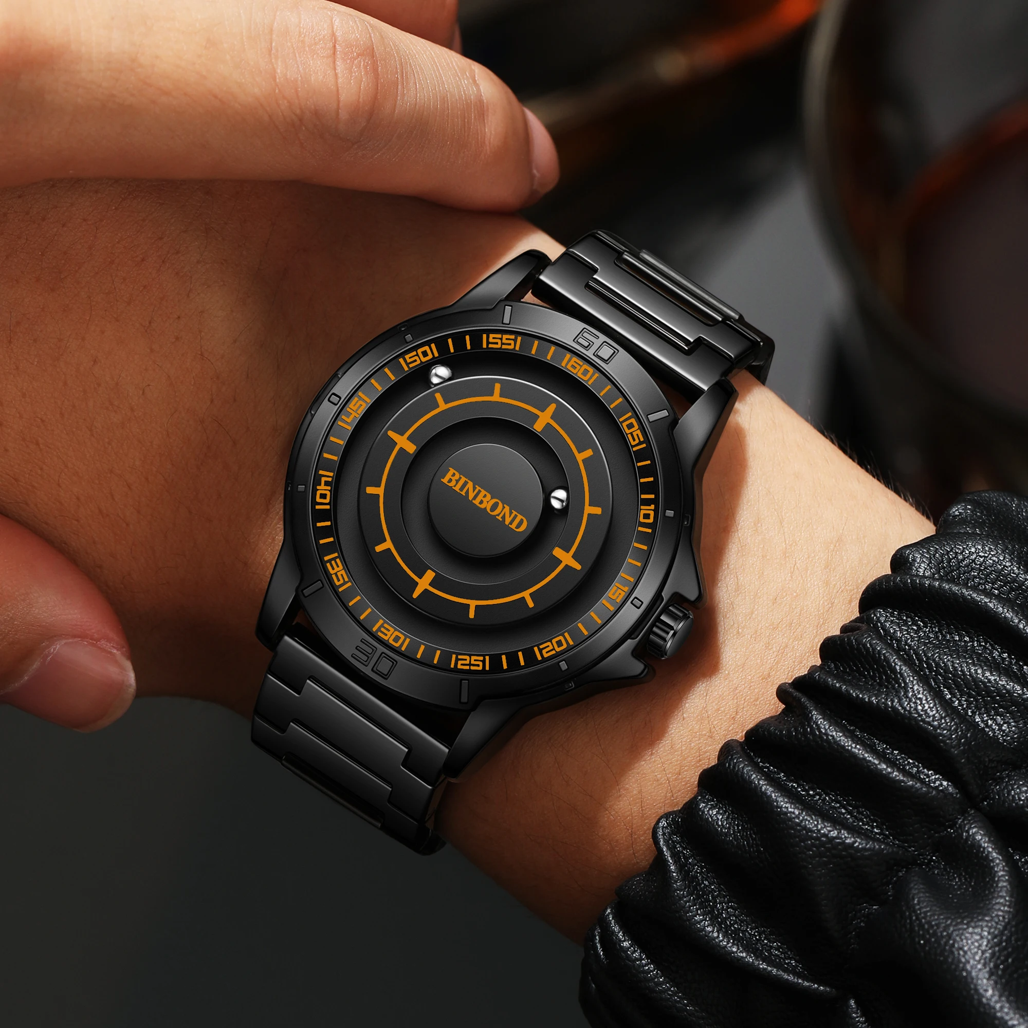 Relojes de pulsera de cuarzo con fuerza magnética originales BINBOND para hombre, reloj de hombre a prueba de agua, reloj de lujo de acero inoxidable para hombre.