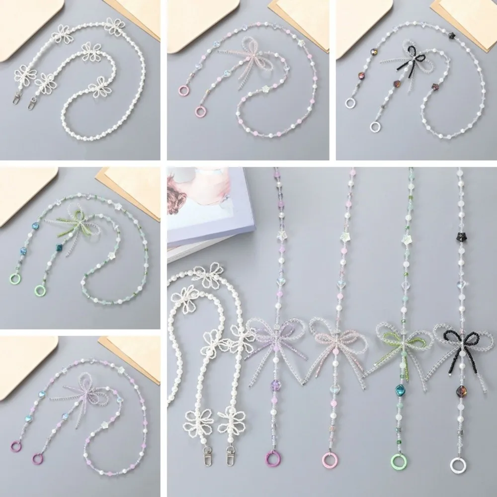 

Жемчужные бусины, ремешок для телефона, цепочка для сумки, анти-потерянная цепочка для телефона из бисера, милый бант, ремешок через плечо для мобильного телефона, чехол для наушников, ремешок