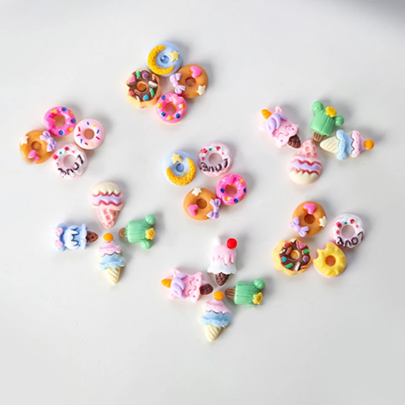 30Pcs/Set 3D Summer Cartoon Donut Ice Cream Nail Jewelry Charms Decoration DIY Crafts Woman Manicure Art Accessories Gift Resin