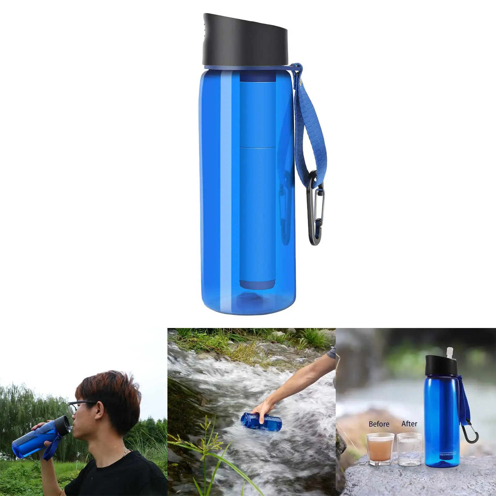 Portable Filtered Water Bottle with 4-Stage Intergrated for Camping, Hiking, Backpacking and Travel Survival Emergency Tools