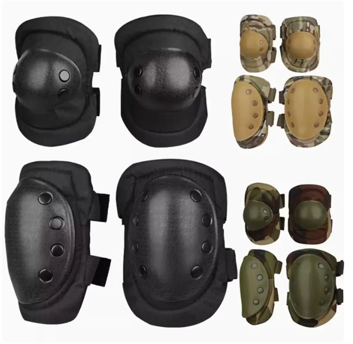 Tactical knee and elbow protection 4-piece camouflage protective gear set for sports cycling, anti fall and wear-resistant