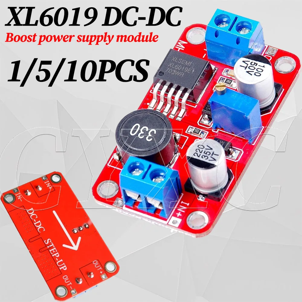 1-10PCS XL6019 5A DC-DC Step Up Power Module Boost Volt Converter 3.3V-35V To 5V 6V 9V 12V 24V XL6019