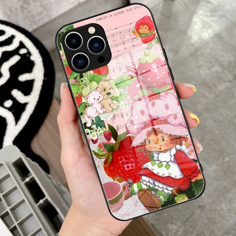 Vintage Strawberry Shortcake Phone Case Tempered Glass For IPhone 15 14 13 12 11 Pro Max Plus Samsung S24 S23 Fe S22 Covers