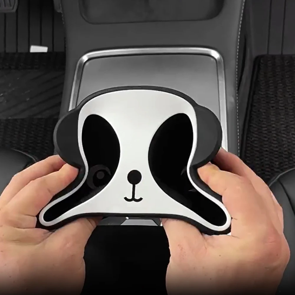 Silica Gel Central Console Dual Cup Holder Drink Holder Panda for Tesla Model 3/Y 2016-2023 Car Cup Holder Interior Accessories