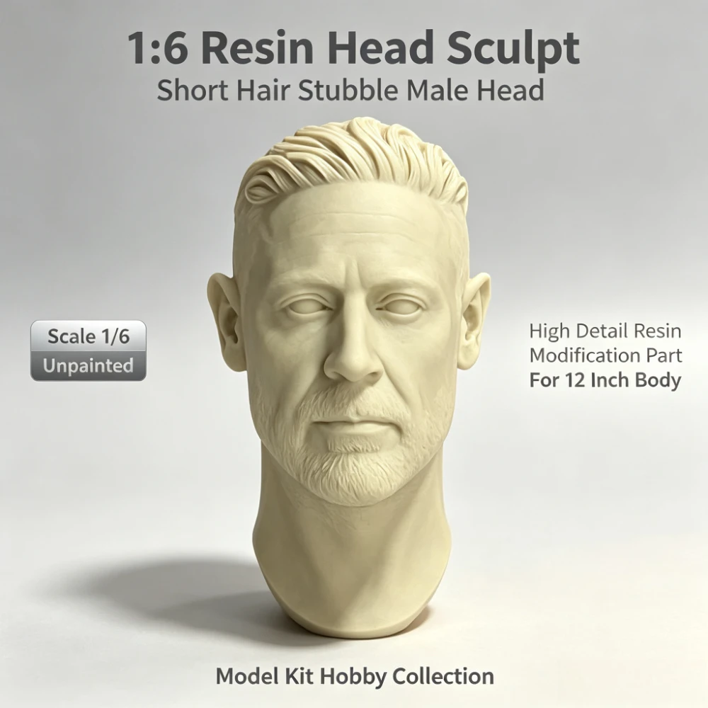 1:6 Realistic Middle-Aged Male Resin Head Sculpt Blank Unpainted Head Carving for 12 Inch Male Action Figure Hobby Customization
