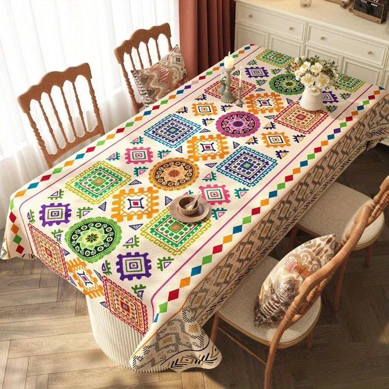Bohemian Floral Rectangle Tablecloth for Table Decor Boho National Style Geometric Print Kitchen Table Cloth Holiday Party Decor