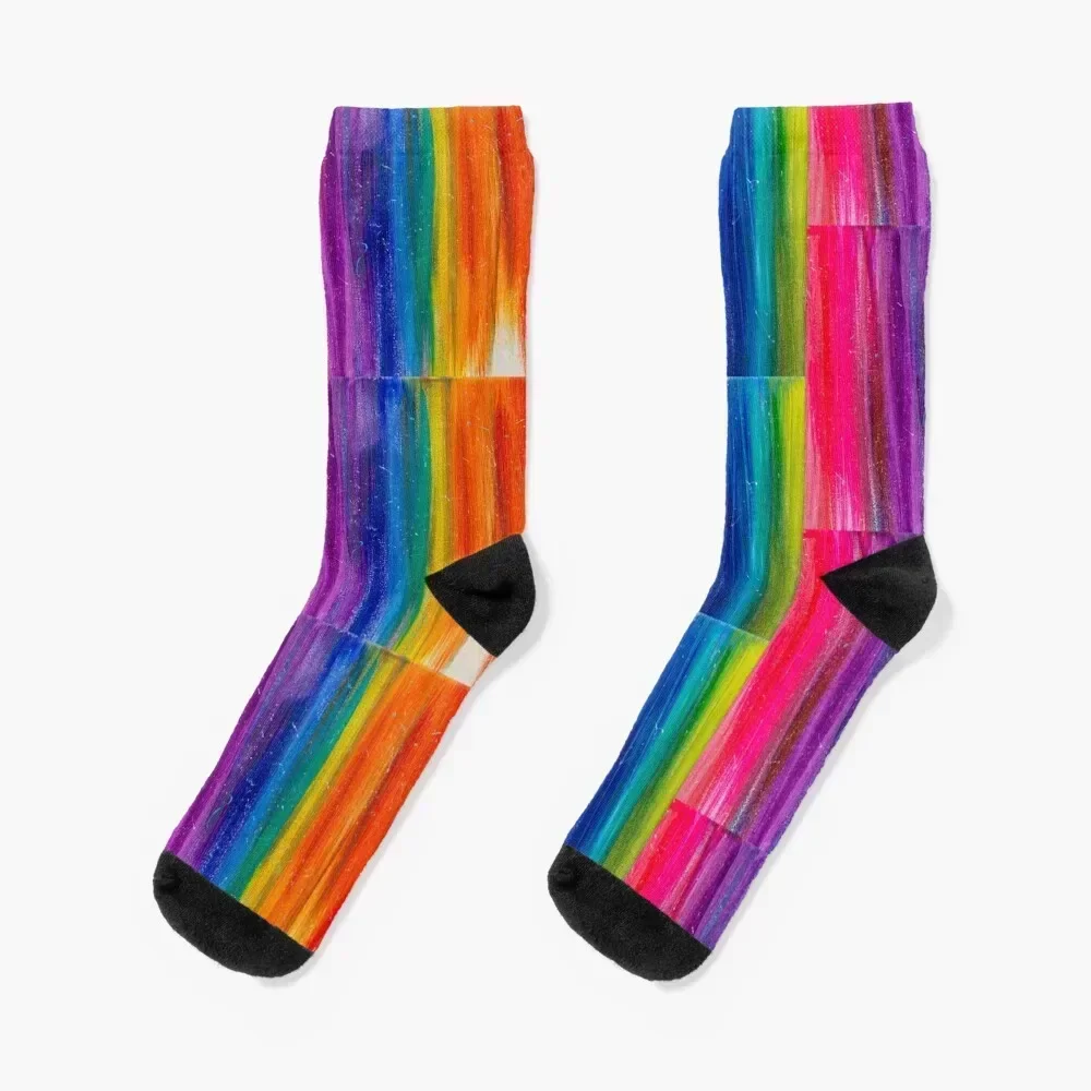 Rainbow Paint Streaks Socks Rugby floor moving stockings fashionable Designer Man Socks Women's