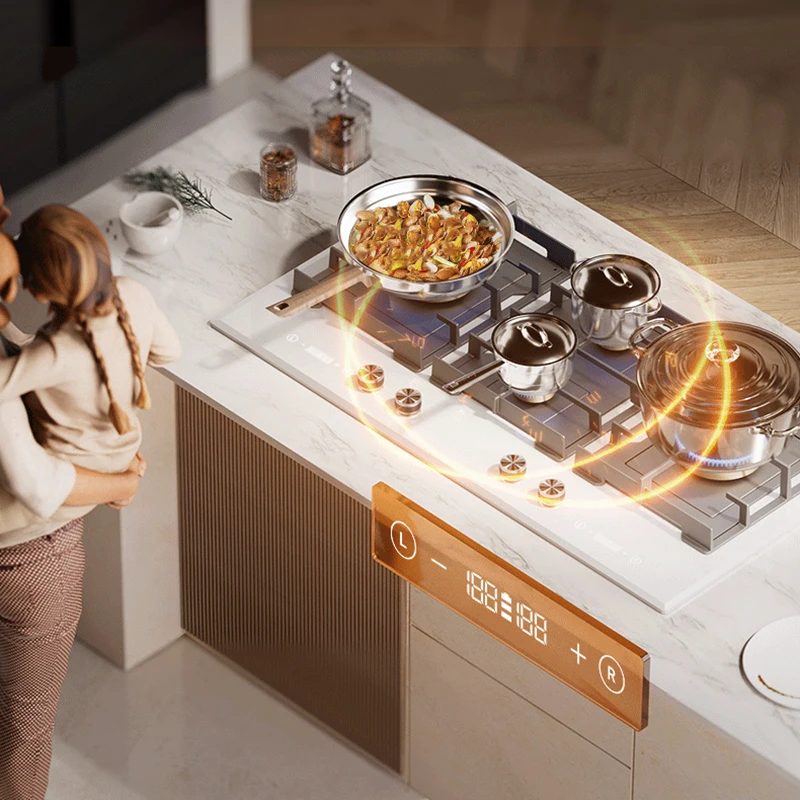 Stufa a gas GPL/GNL incorporata da 900 mm con superficie in vetro - Stufa da cucina di fascia alta Protezione antincendio e sistema di blocco di sicurezza per bambini