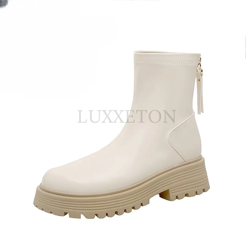 Genuine Leather Thick Soled Round Head Breathable Motorcycle Boots Casual and Fashionable Versatile and Simple Motorcycle Boots