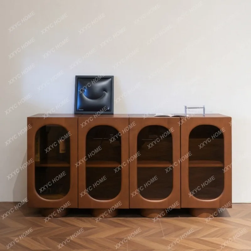 Wind solid wood dining side cabinet multifunctional locker retro wall side locker living room