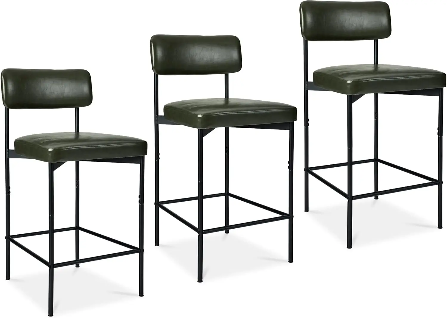 

Set of 3, Armless Counter Height Bar Stools, Modern PU Faux Leather Stools for Kitchen Island, Home, Dining - Moss Green