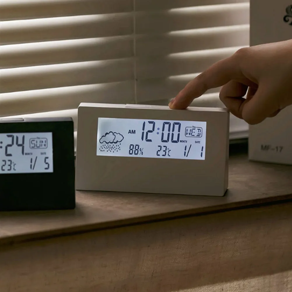 Thermo-Hygrometer Clock Creative Weather Display Electronic Alarm CLock Desktop Table Decor For Living Room Bedroom