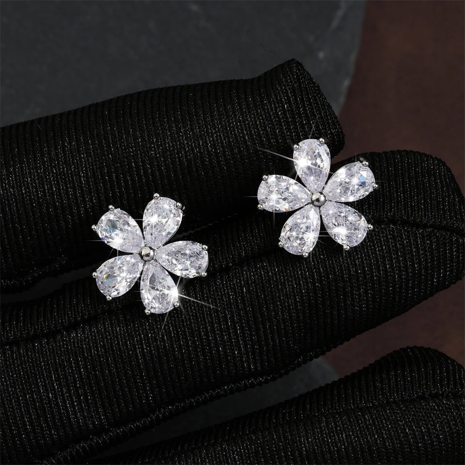 ZAKOL Cute Clear Zircon Flower Stud Earrings For Women Wedding Sparkling Crystal Fashion Bridal Jewelry