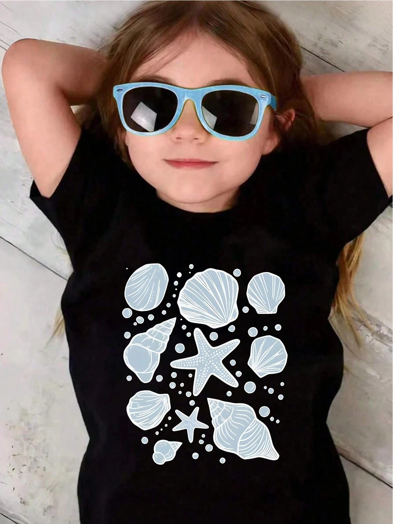 

Детская футболка с мультяшным принтом морской звезды и раковины, детская футболка с круглым вырезом, пляжная футболка для серфинга для мальчиков и девочек, летняя футболка с коротким рукавом