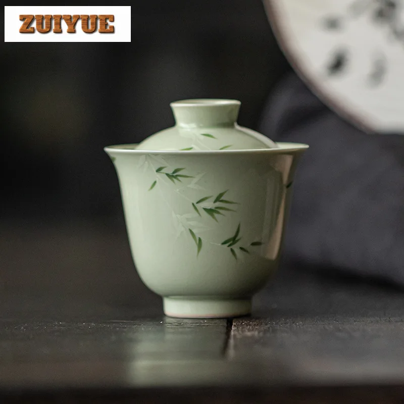 

130ml Underglaze Hand-painted Bamboo Bowl Household Anti Scald Gaiwan Boutique Tea Tureen Tea Maker Chinese Drinkware Collection