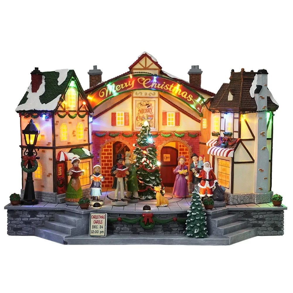 2Pcs/Lots New Large Christmas Ornaments Colorful Glowing Christmas Town Resin Crafts Ornament