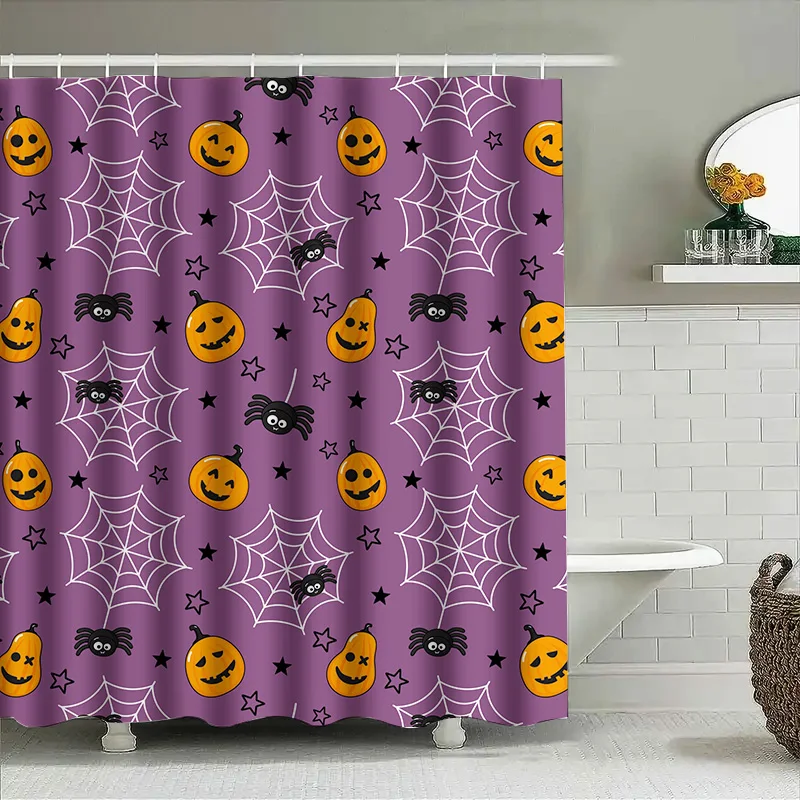 

Занавеска Tuniu на Хэллоуин, жуткая детская занавеска для детского душа, тыква, паутина, фиолетовый, черный декор