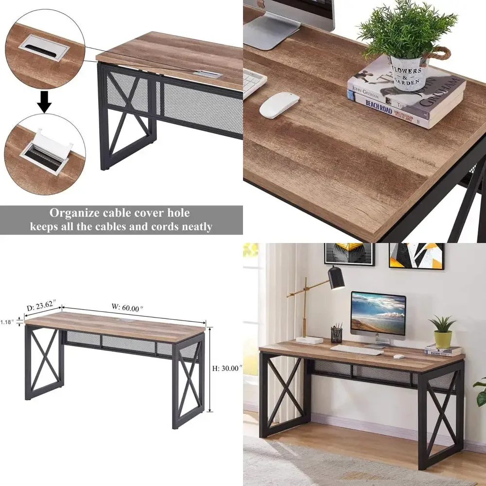 

Бестселлер: прочный домашний офисный стол, просторная деревянно-металлическая рабочая станция, игровой стол в деревенском стиле (60 дюймов)