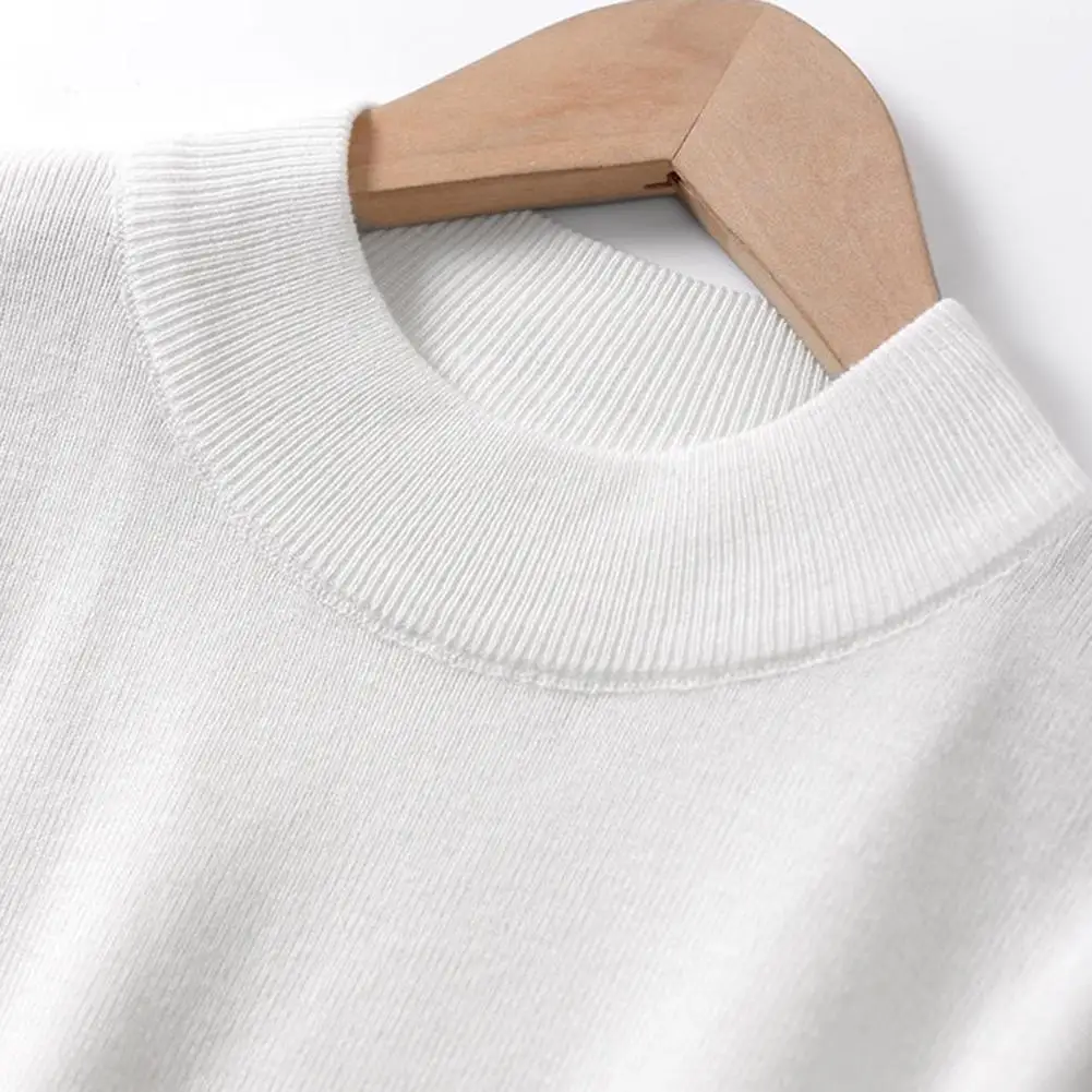 

Spring Autumn O-neck Pullover Sweater Women's Mid-sleeve Undershirt Loose Five-sleeve Knitted Short-sleeved Women's Inner Top