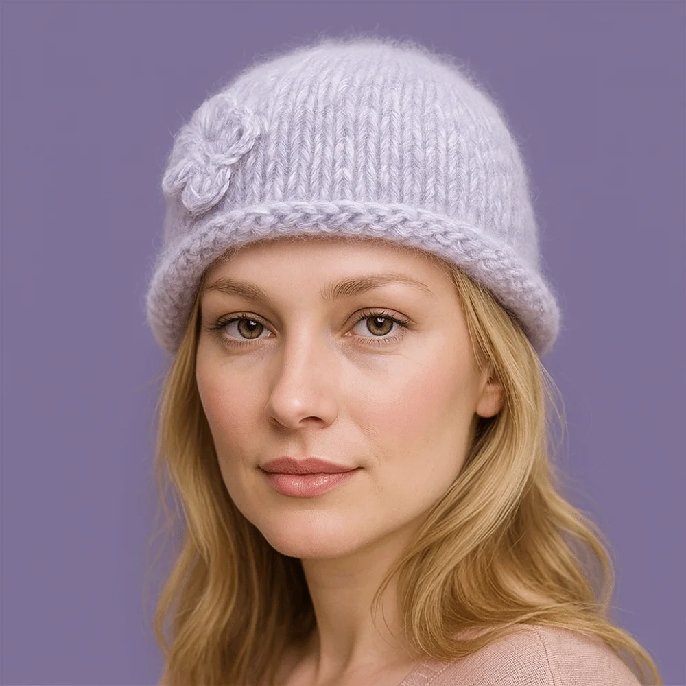 

Macaron Color Pullover Hat Knitted Mohair Woolen Hat Korean Handmade Rolled Edge Ear Protection Hat