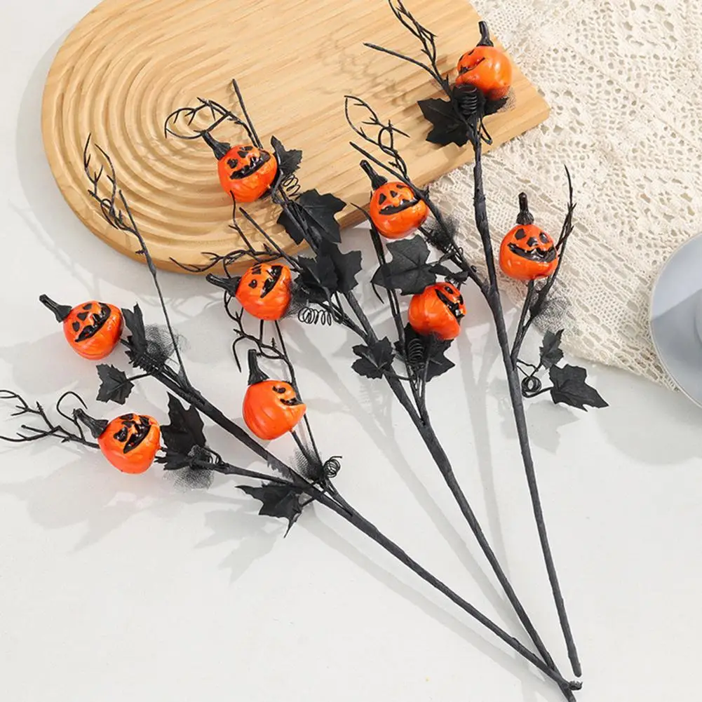 Halloween Pumpkin Decor Artificial Pumpkin Decoration Artificial Pumpkin Stems with Black Maple Leaves Halloween for Vase