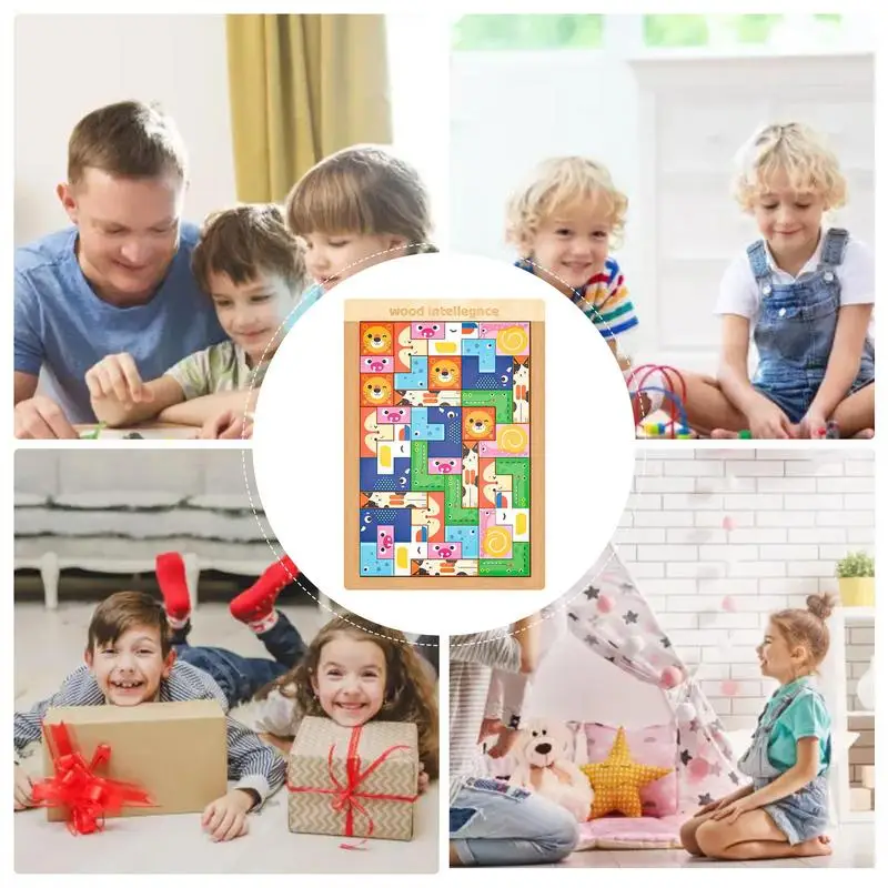 Puzzle in legno Educazione precoce del bambino Gioco divertente Bambini Pensiero Logico Giocattolo quadrato Simpatici animali Tangram Puzzle