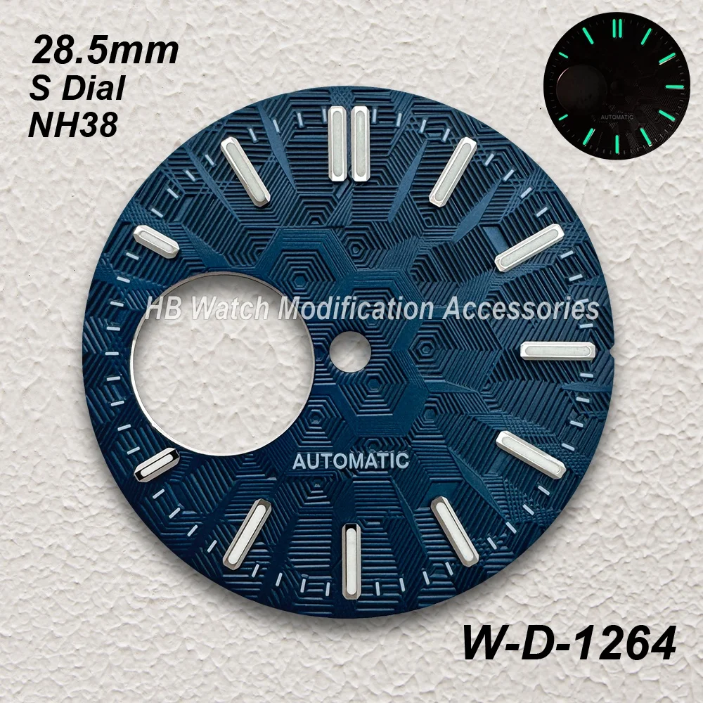 28.5mm S Logo Hollow Out Dial Fit NH38 Movement Green Luminous  Geometric Figure High-Quality Watch Modification Accessories