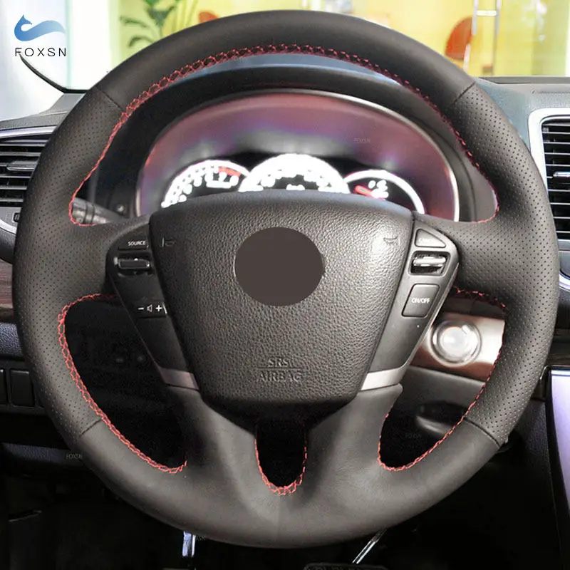 Car Accessories Braid Steering Wheel Leather Cover Hand Sewing For Nissan Teana Murano Z51 Elgrand Quest