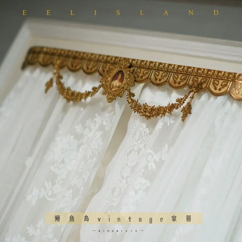 Original brass bed mantle frame bed head curtain French door curtain lace princess Korean home decoration bedroom shooting backg