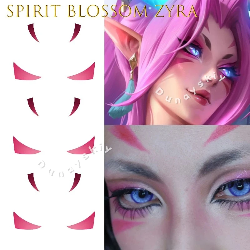 Pegatinas de Tatuajes Temporales de Spirit Blossom Zyra, Calcomanías Faciales de Personajes de Anime y Videojuegos para Comic Con, Halloween, Fiestas y Accesorios Fotográficos