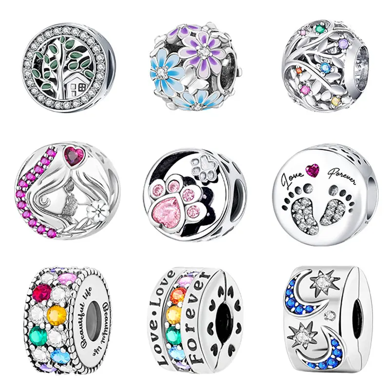 925 prata esterlina círculo padrão lua contas personalizadas caber diy fazendo pulseira colar presente de alta qualidade contas finas