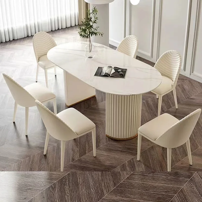 طاولة طعام ذات بلاطة صخرية فاخرة وخفيفة الوزن ومجموعة كرسي طاولة طعام حديثة وبسيطة على الطراز الكريمي #2