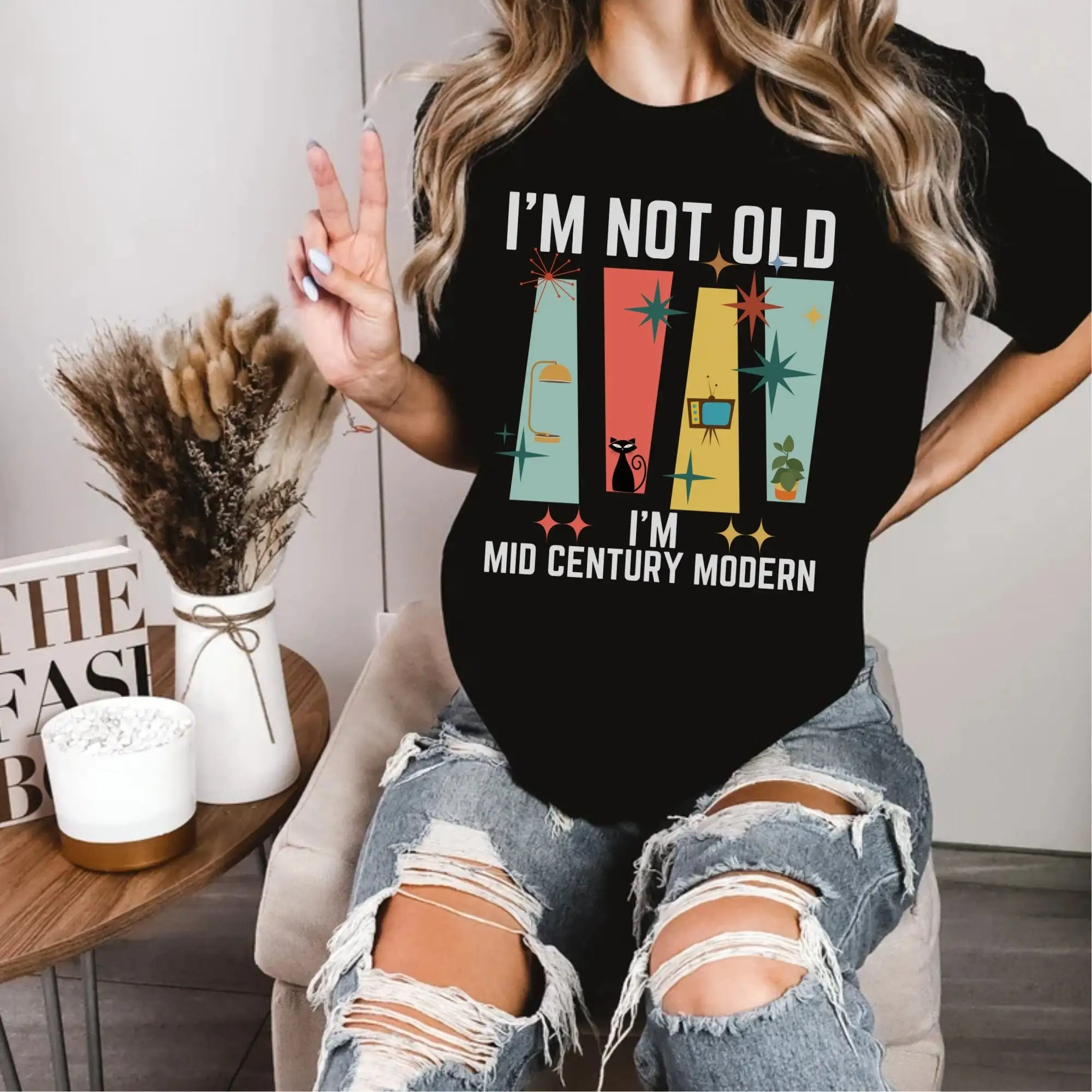 I'M Not Old Mid Century Modern From The 1900S Mod Cat Atomic Boomerangs Funny Milestone Birthday