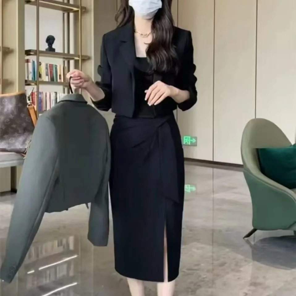 Fall Fashion Elegant Suit Jacket Slimming High-End Feel Split  Skirt Two-Piece Set Business Casual Women's Ensemble