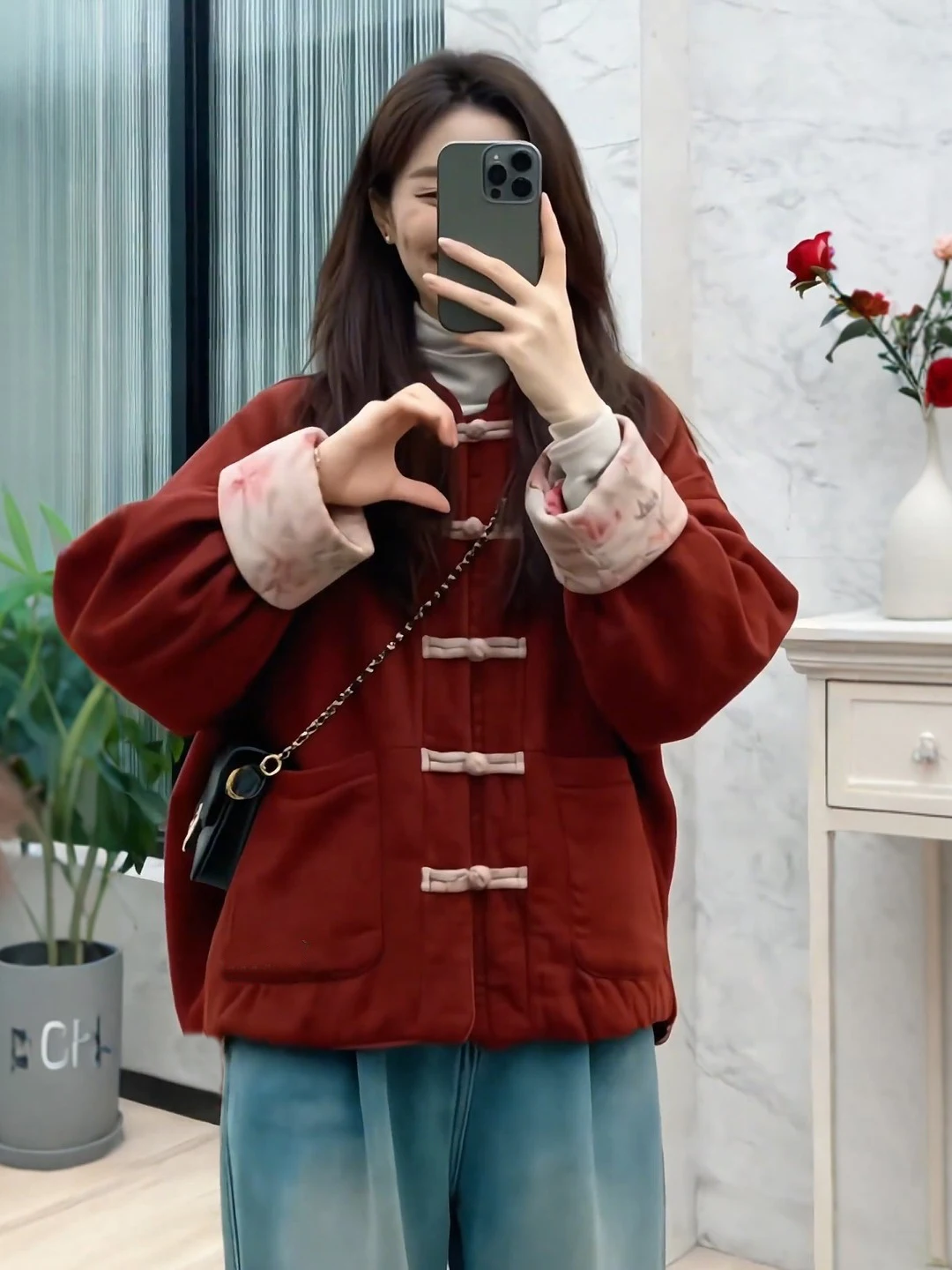 เสื้อโค้ทผ้าฝ้ายสองด้านสไตล์เกาหลีสำหรับผู้หญิง แฟชั่นทรงสลิม ทรงตรงแบบจีน แขนยาว