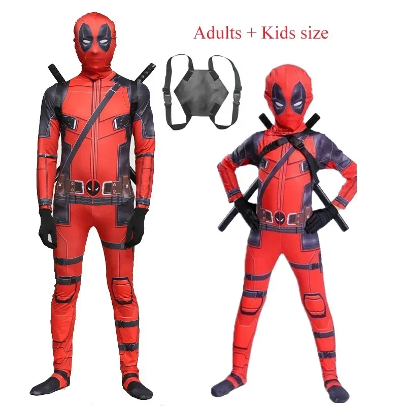 MINISO Deadpool Costume Cosplay Mask Suit Jumpsuit Superhero Bodysuit Halloween Spider Man Costumes Clothes For Kids Adult