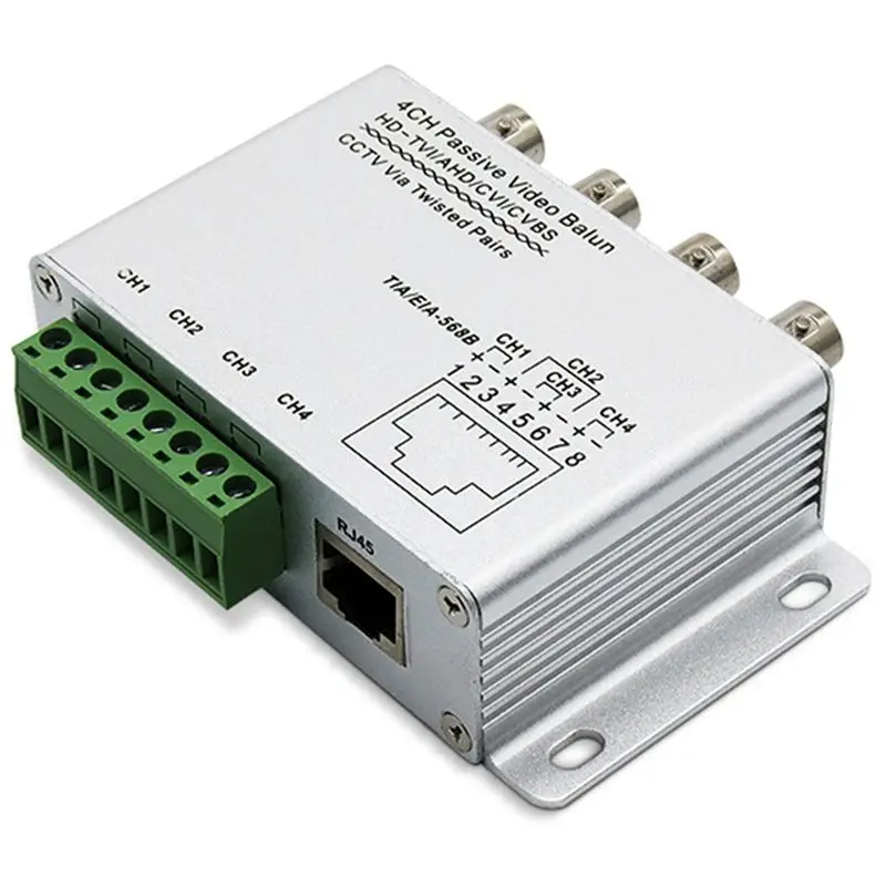 4X 4CH Passive Video Balun For TVI CVI Cameras CCTV Via Twisted Pairs UTP Video Balun 4CH Transceiver BNC To UTP RJ45-AT64