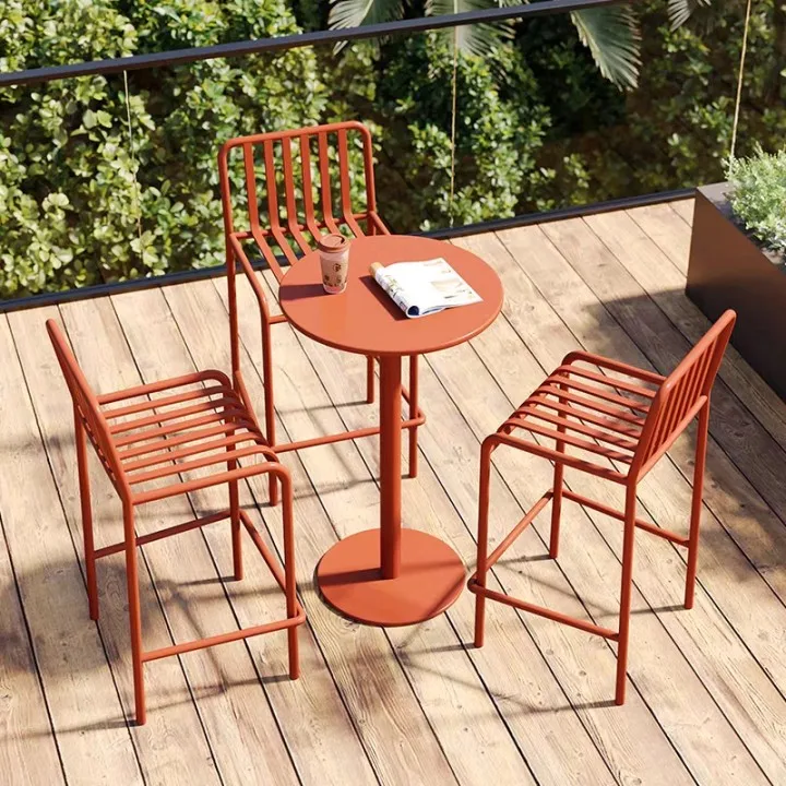 

/Outdoor table and chair combination outdoor garden aluminum backrest high stool creative simple outdoor balcony dining chair