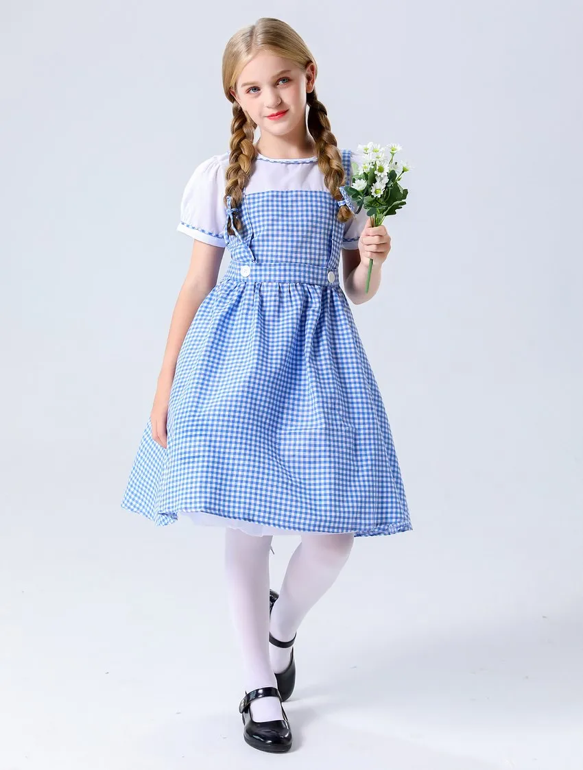 Traditionelles blaues kariertes Oktoberfest-Dirndl-Kostüm für Mädchen, Karnevalsparty, Cosplay-Kostüm – Detail 12