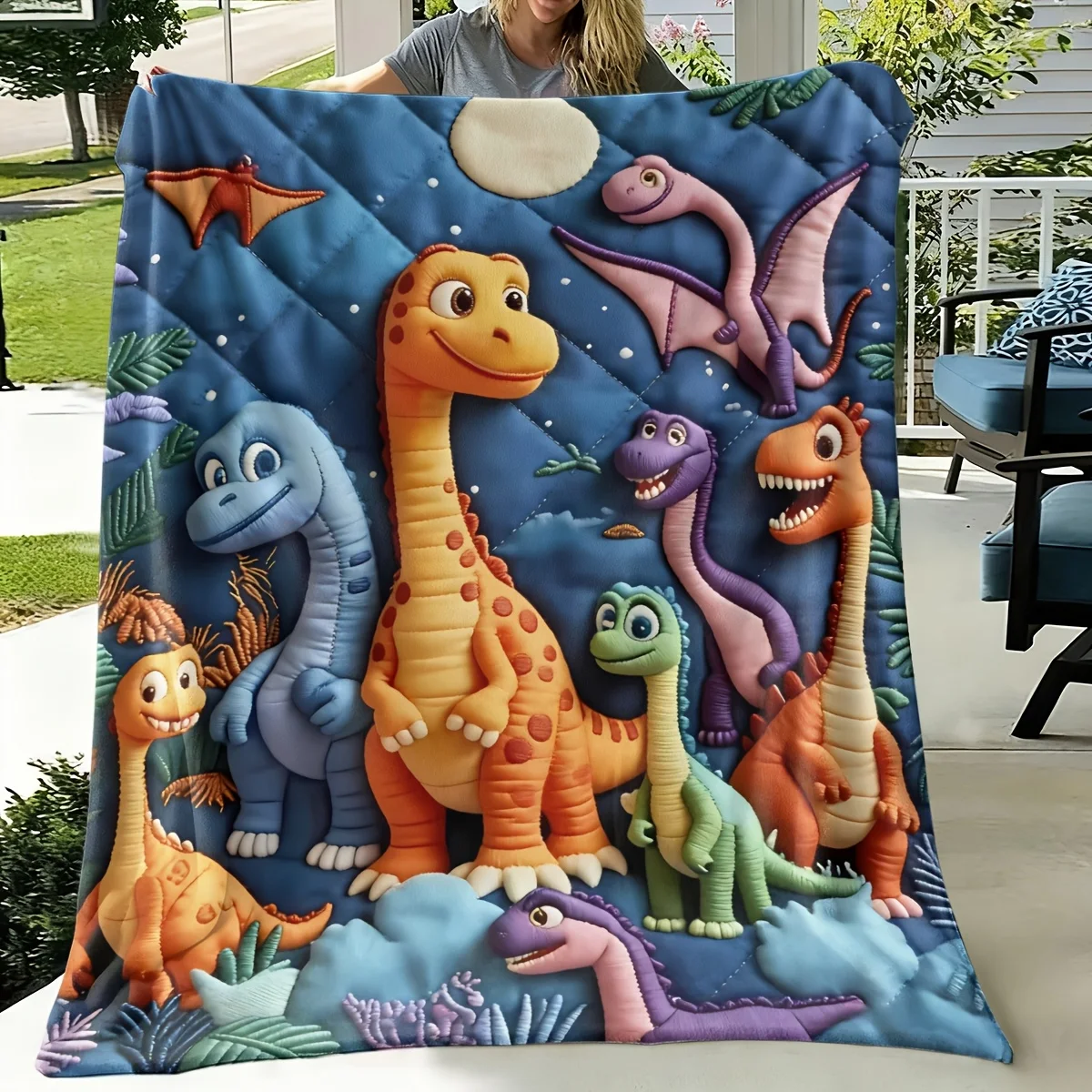 Educational Dinosaur Throw Blanket Plush for Toddler Kids Baby Nursery Gift Cartoon Animals Mat Warm Decor