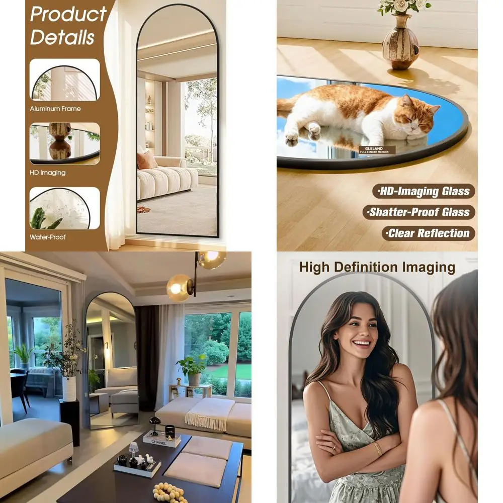 

Arched Full-Length Mirror with Stand for Bedroom, Living Room, or Cloakroom in Black