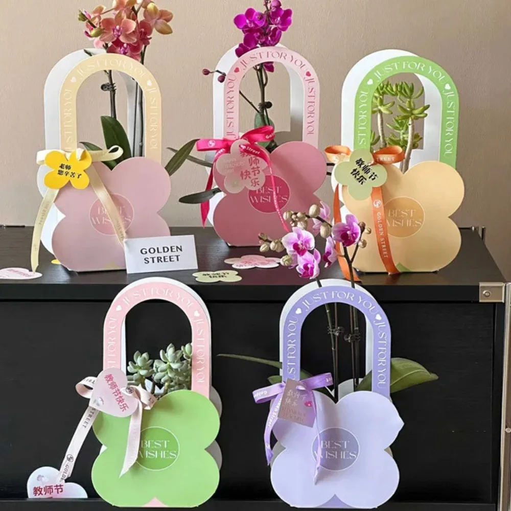 2pcs Romantic Handheld Flower Box Paper DIY Bouquet Wrapping Box Portable Hollow Out Flower Arrangement Box Teacher's Day