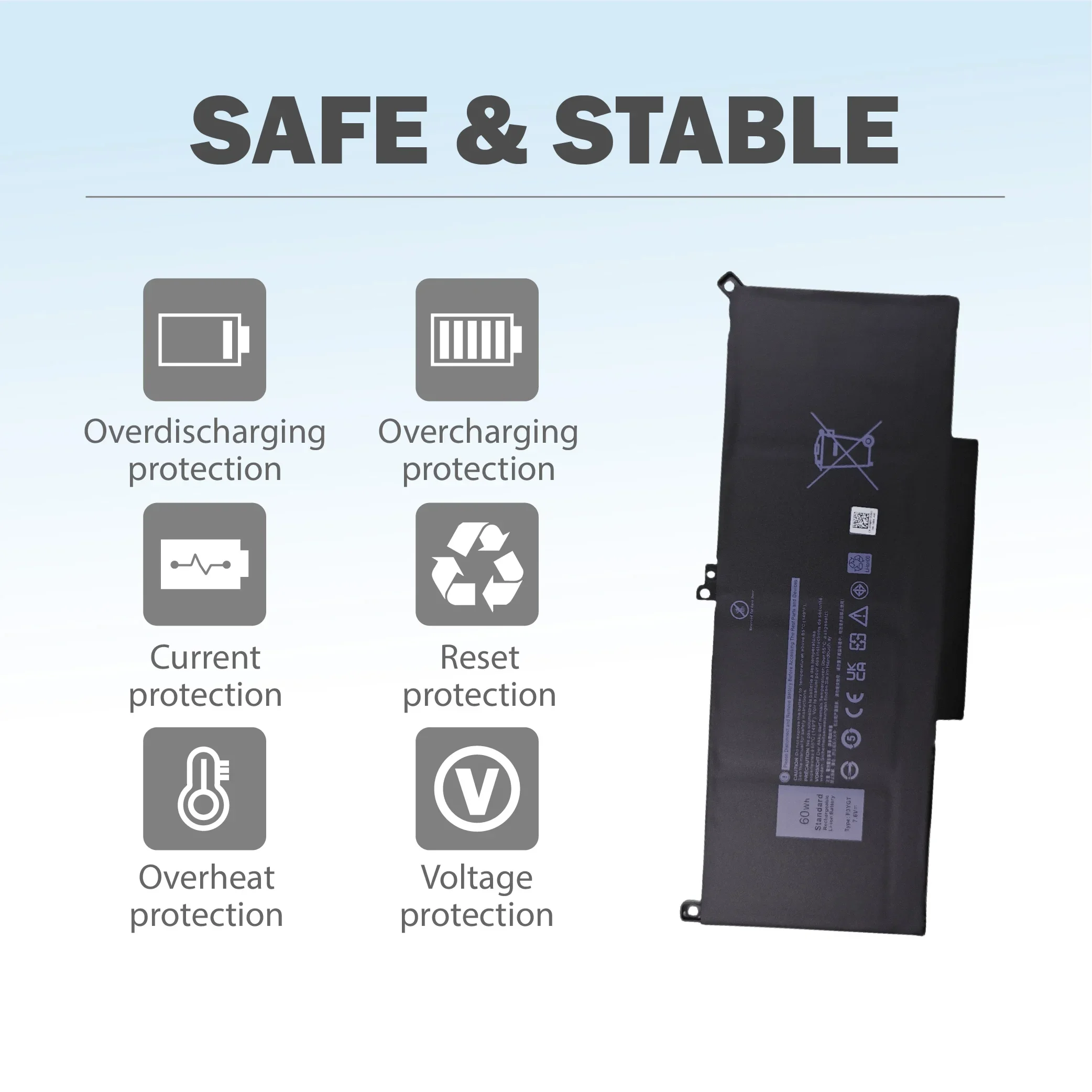 Pengganti Baterai 7800mAh 7.6V F3YGT untuk Dell Latitude 12 7000 7280 P28S P73G E7280 E7290 7380 7390 7480