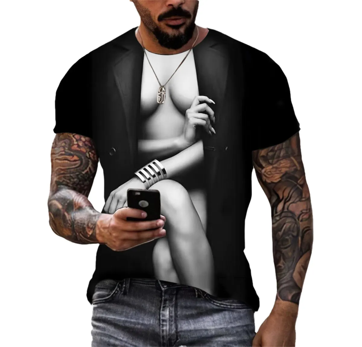 New Sexy Girl Hip Hop Spoof Summer Men's T-shirt Fashion Street Alternative Trend Design Large Size O-neck Senior 3D Printed Top