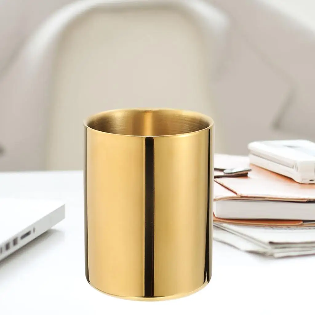 Pencil and Pen Holder Round Stainless Steel Desktop Organizer and Cup Storage Box for Office,,Home and .1×3.1 inch