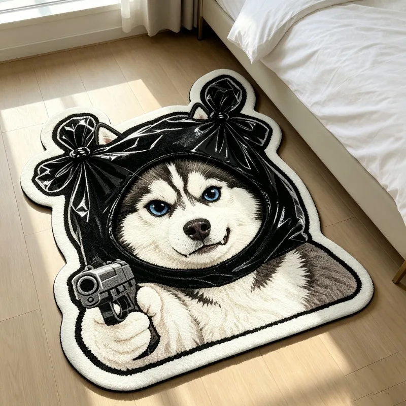 Husky Puppy Animal Shaped Plush Carpet Thick Fluffy Non Slip Mat For Kids Room Indoor Home Decoration
