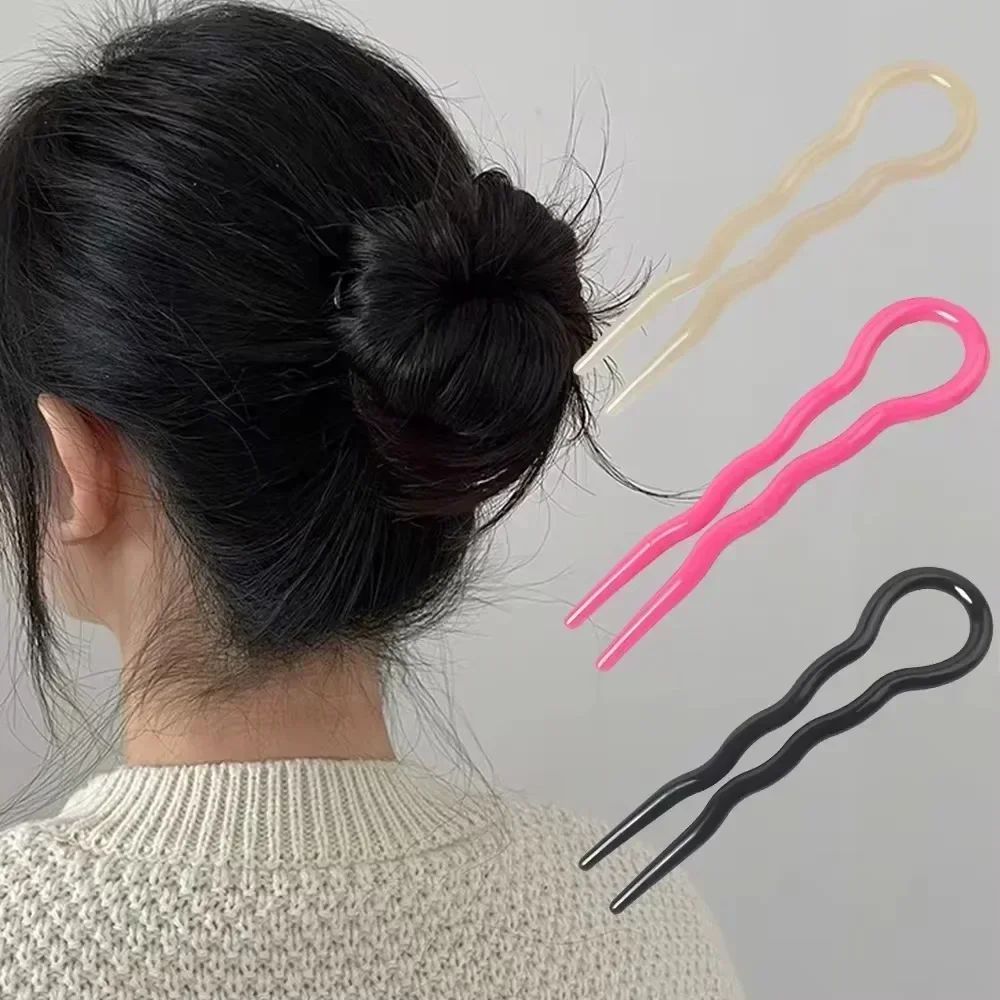 

Retro U-Shaped Barrettes Hair Bun Clip Double Inserted Hairpin Interposing Comb Ponytail Meatball Head Sweet Hair Accessories