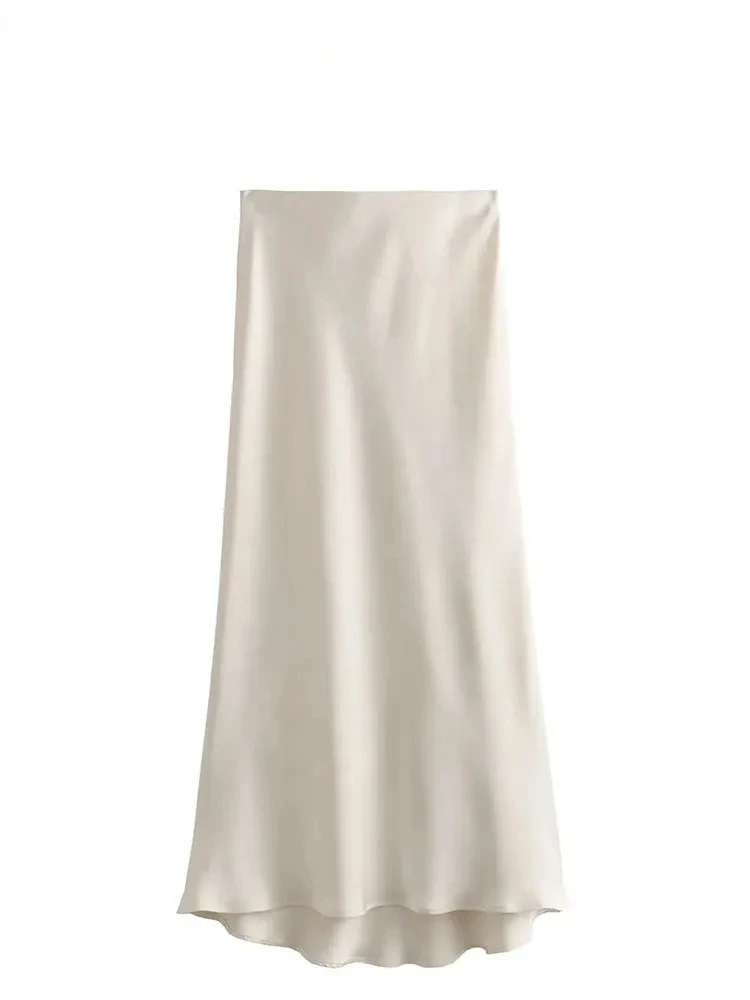 2023 Y2K Casual Vrouwen Lange Rok Lente Elastische Hoge Taille A-lijn Casual Vrouwelijke Satijnen Rokken High Street Lady Rokken