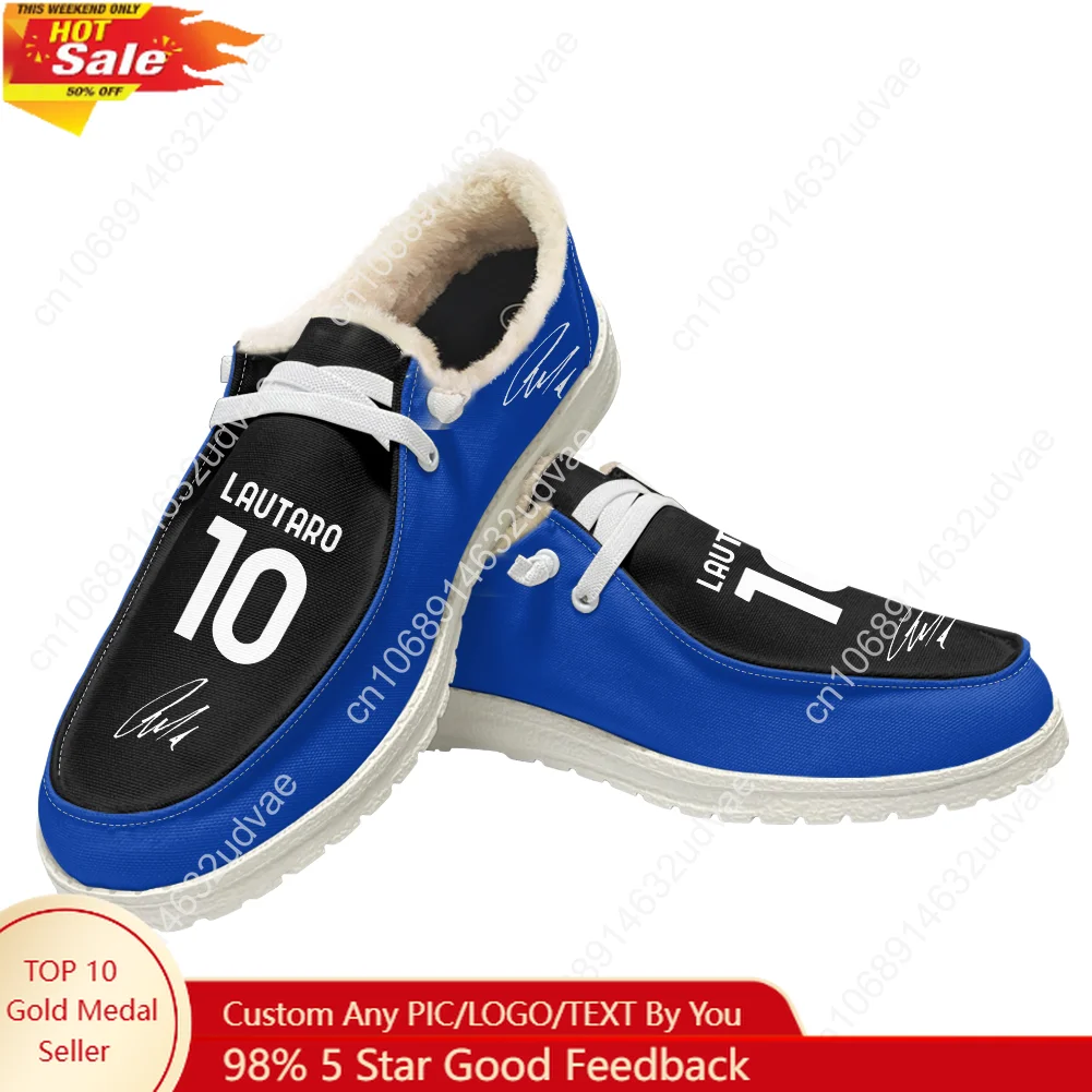 

Lautaro No.10 Plush Loafers Men Woman Youth Casual Flat Shoes Argentina Soccer Star Keep Warm Footwear Custom Made Shoe White